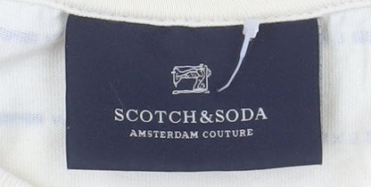 Scotch & Soda Men's Beige Striped Crew Neck Cotton T-Shirt M