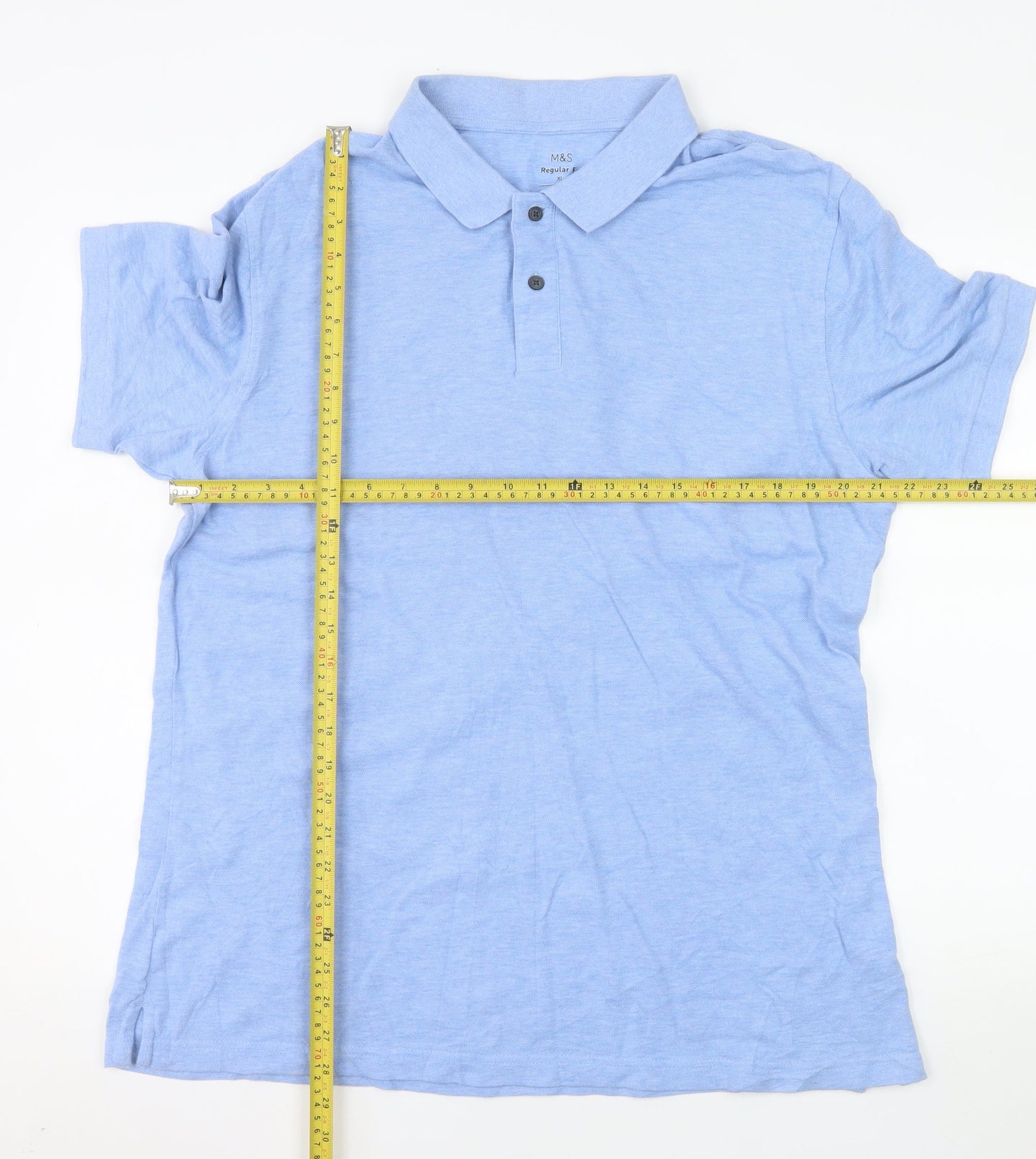 Marks and Spencer Men's Blue Regular Fit Cotton Polo Shirt XL