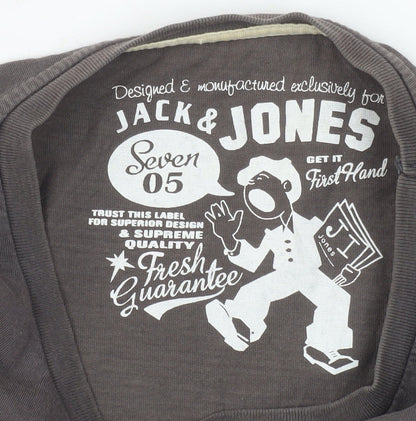 Jack & Jones Men's Grey Graphic Print Cotton T-Shirt Size M