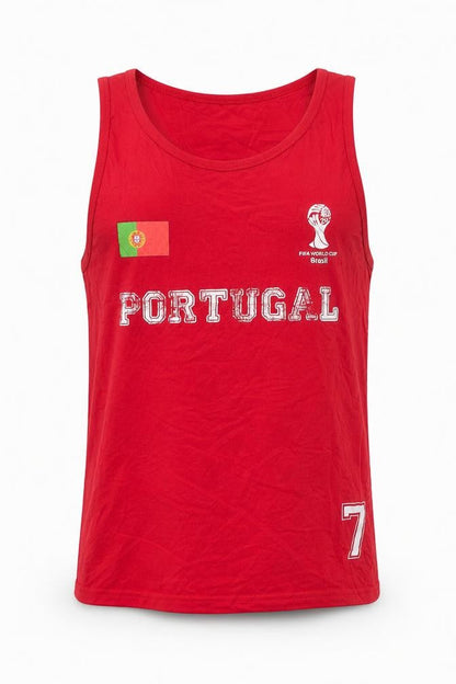 Front view of The Great Branding Company Men's Red Portugal XL Sleeveless World Cup Top