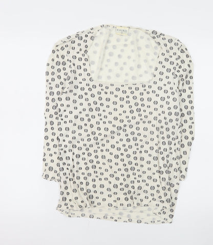 Kaliko Womens Polka Dot Long Sleeve Top Size 12 Beige Viscose Blend
