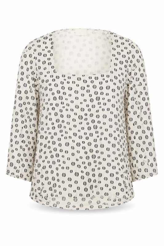 Kaliko Womens Polka Dot Long Sleeve Top Size 12 Beige Viscose Blend