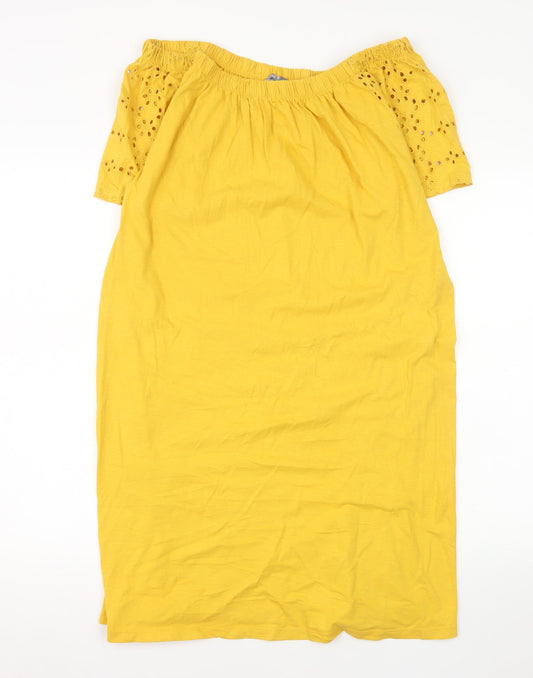 Nutmeg Women's Yellow Cotton Off Shoulder Shift Dress Size 14