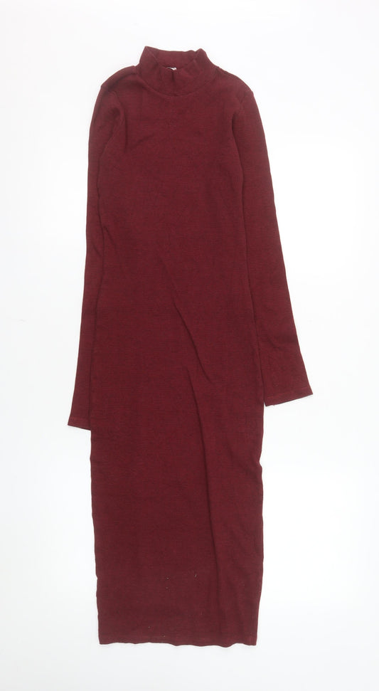 Pull & Bear Women Red Midi Bodycon Knit Dress Size 10