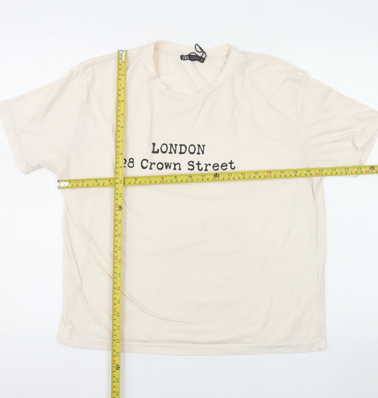 Zara Women Beige London Print Short Sleeve Basic T-Shirt M