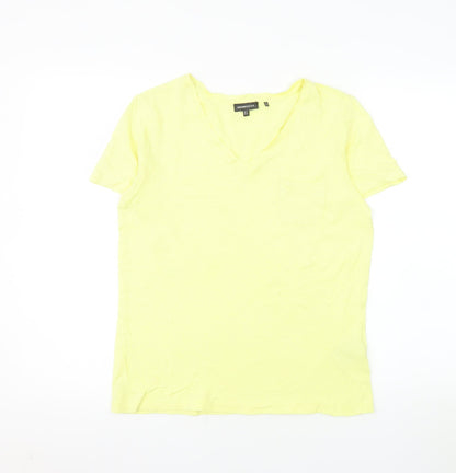 Superdry Women’s Yellow V-Neck Cotton Blend T-Shirt Size 8