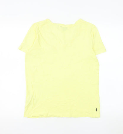 Superdry Women’s Yellow V-Neck Cotton Blend T-Shirt Size 8