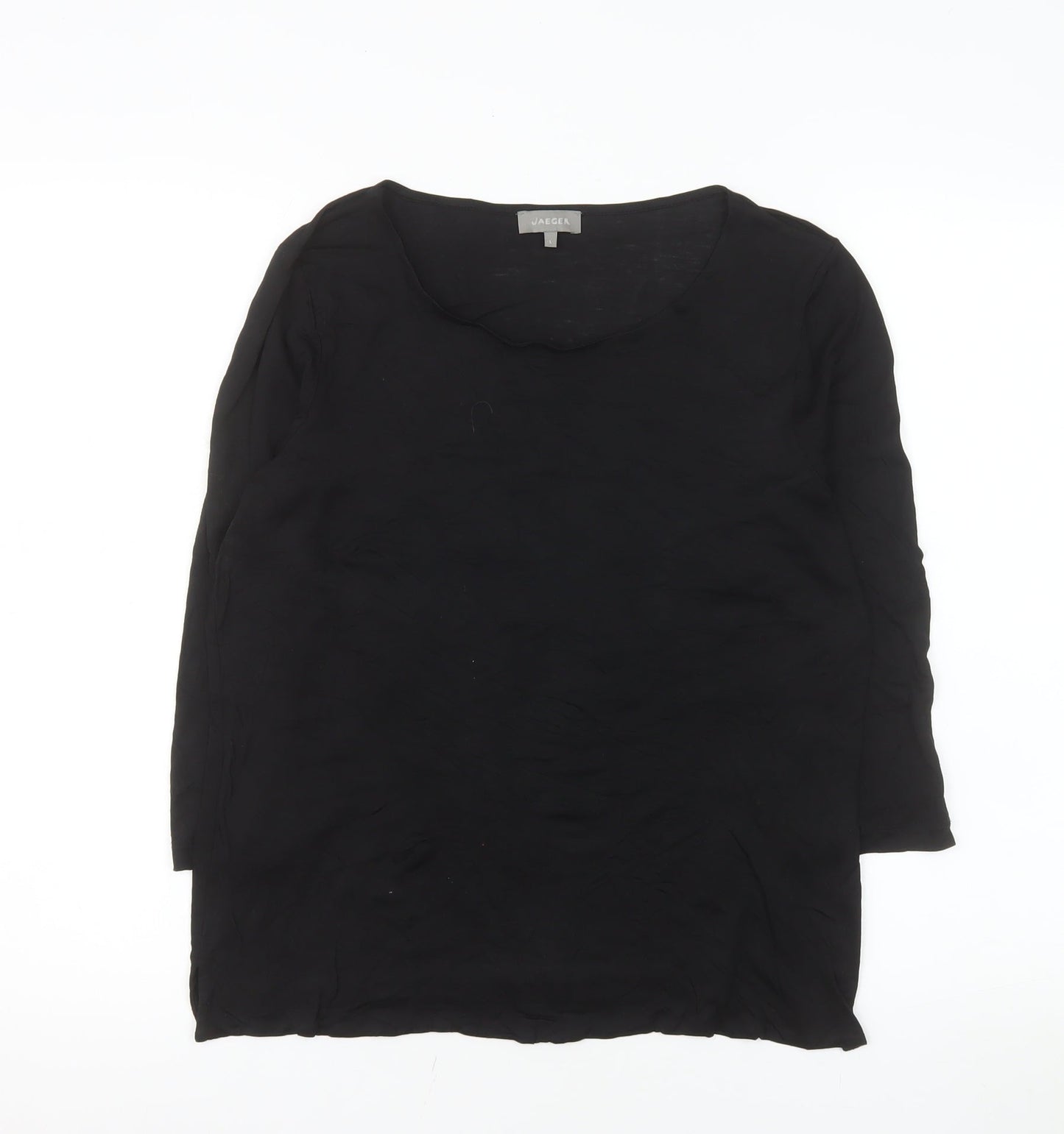 Jaeger Women's Black Lyocell Tunic Top Size L Round Neck 3/4 Sleeve
