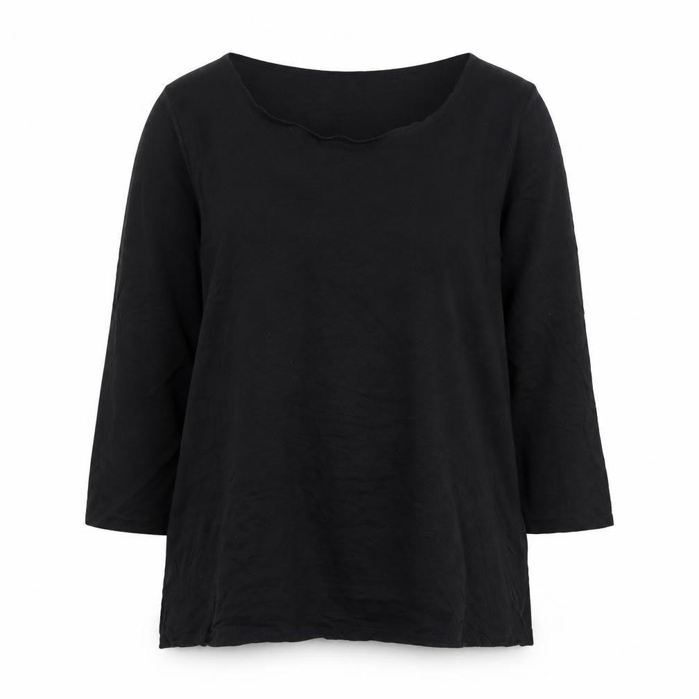 Front view of Jaeger Women's Black Lyocell Tunic Top, size L, Round Neck 3/4 Sleeve