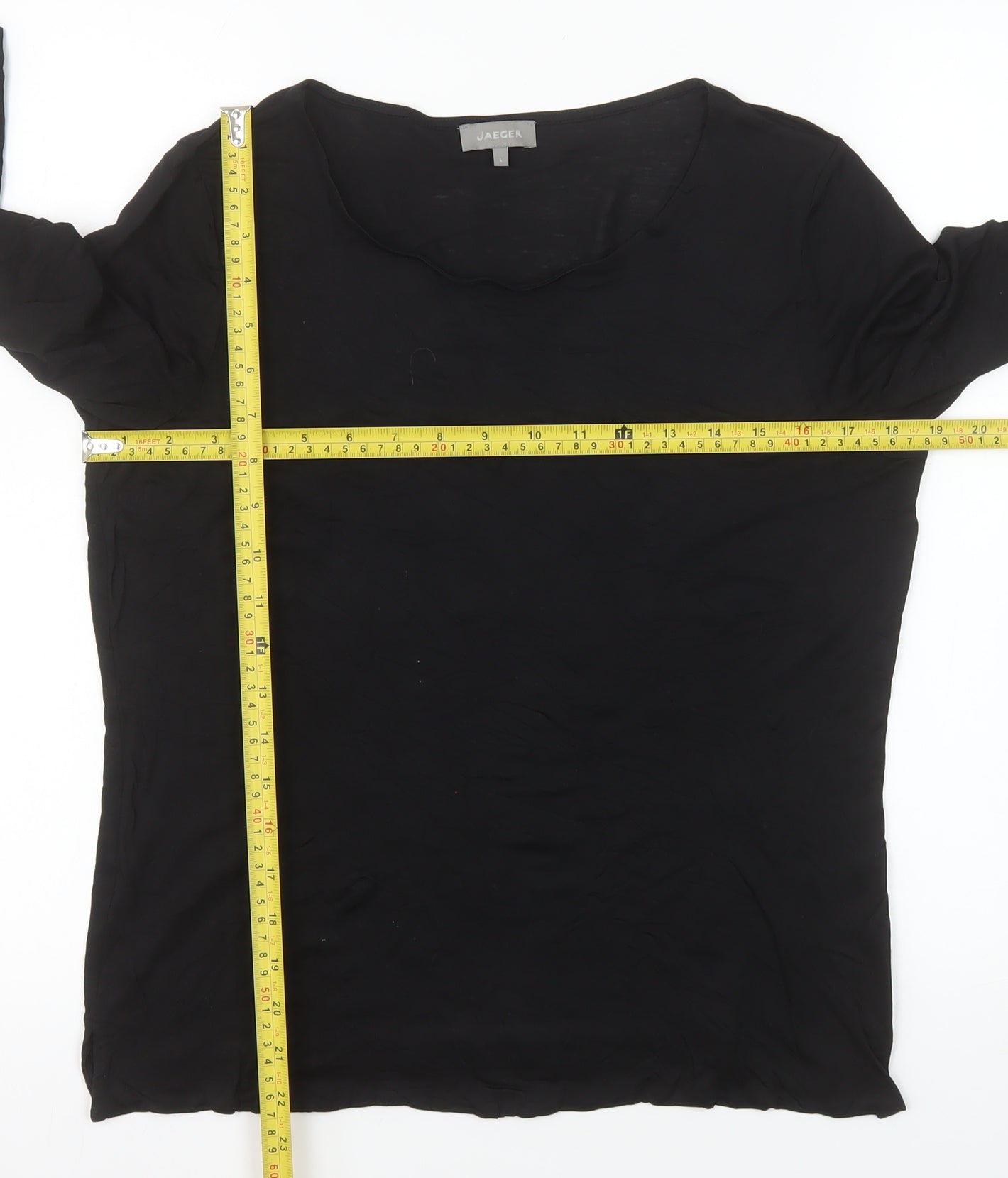 Jaeger Women's Black Lyocell Tunic Top Size L Round Neck 3/4 Sleeve
