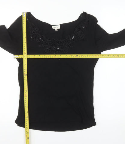 Phase Eight Women's Black 3/4 Sleeve Lace Neck Tunic Blouse Size 12