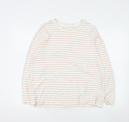 Marks and Spencer Women Ivory Striped Long Sleeve Cotton T-Shirt Size 20