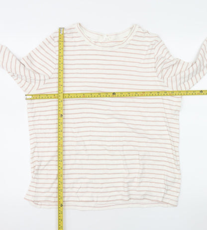 Marks and Spencer Women Ivory Striped Long Sleeve Cotton T-Shirt Size 20