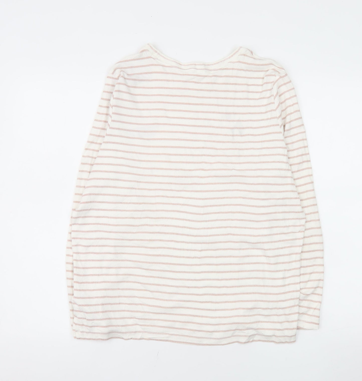 Marks and Spencer Women Ivory Striped Long Sleeve Cotton T-Shirt Size 20