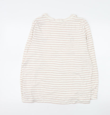 Marks and Spencer Women Ivory Striped Long Sleeve Cotton T-Shirt Size 20