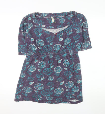 Weird Fish Womens Purple Floral Cotton Tunic Blouse Size 12