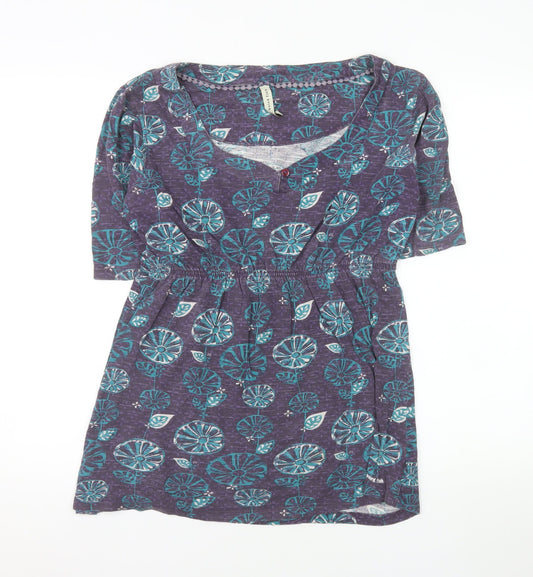 Weird Fish Womens Purple Floral Cotton Tunic Blouse Size 12