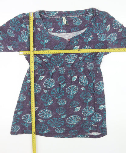 Weird Fish Womens Purple Floral Cotton Tunic Blouse Size 12