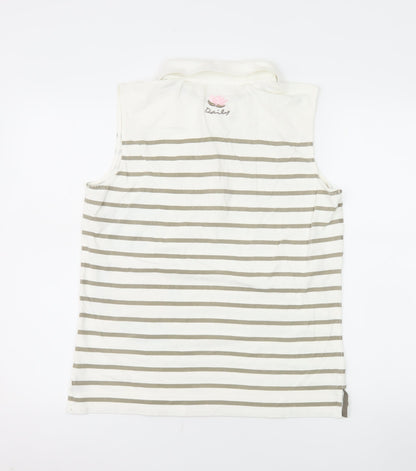 Daily Sports Women's Beige Striped Floral Sleeveless Polo Shirt XL