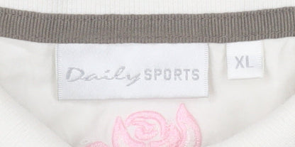 Daily Sports Women's Beige Striped Floral Sleeveless Polo Shirt XL