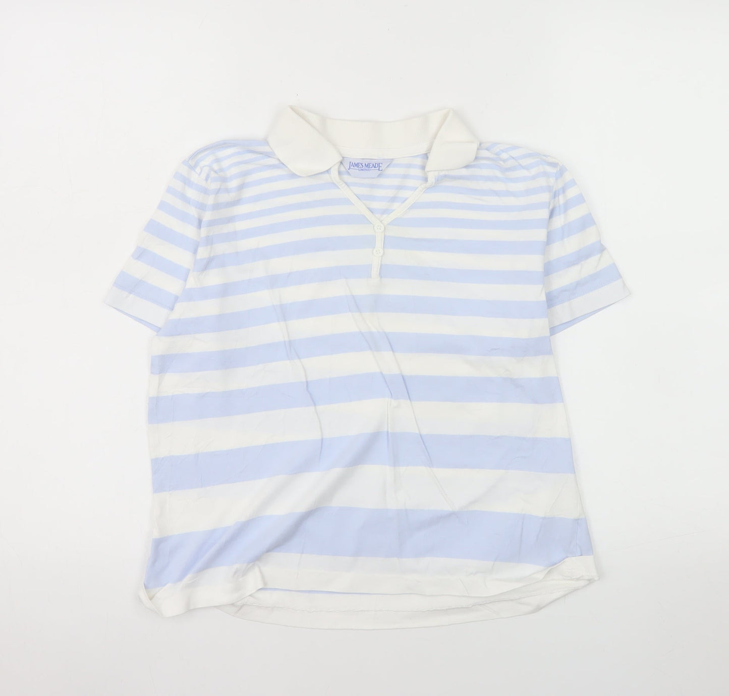 James Meade Women Blue White Striped Cotton Polo Shirt M