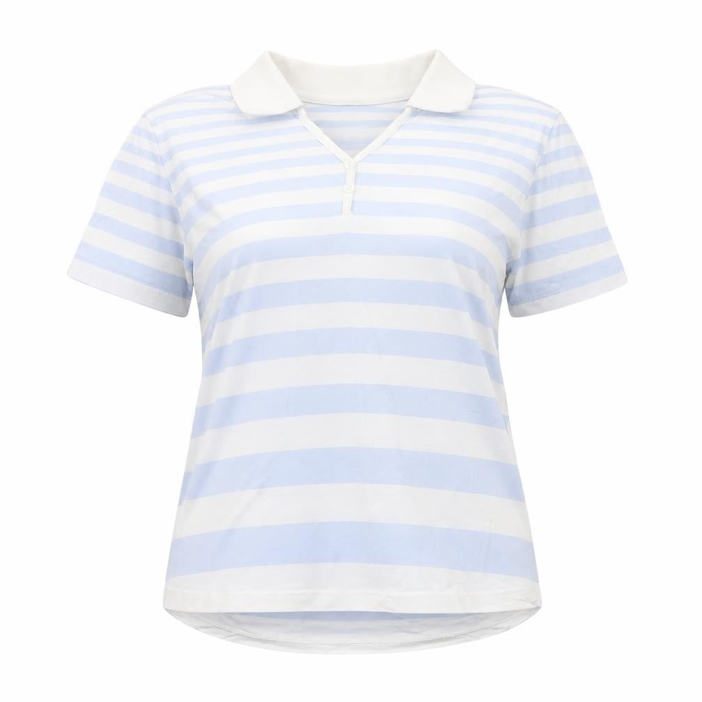 James Meade Women Blue White Striped Cotton Polo Shirt M