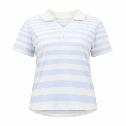 James Meade Women Blue White Striped Cotton Polo Shirt M