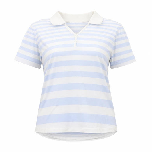 James Meade Women Blue White Striped Cotton Polo Shirt M