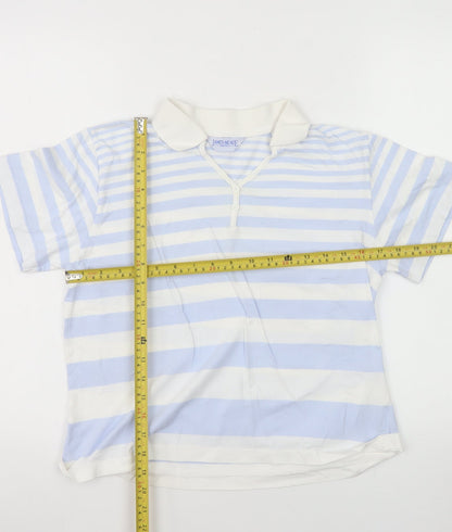 James Meade Women Blue White Striped Cotton Polo Shirt M