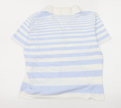 James Meade Women Blue White Striped Cotton Polo Shirt M
