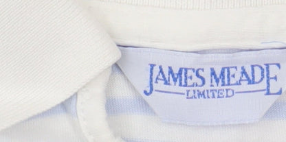 James Meade Women Blue White Striped Cotton Polo Shirt M