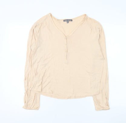 Laura Ashley Women’s Beige Long Sleeve V-Neck Blouse Size 14