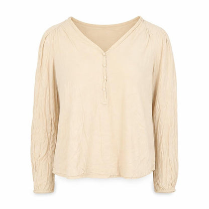 Laura Ashley Women’s Beige Long Sleeve V-Neck Blouse Size 14