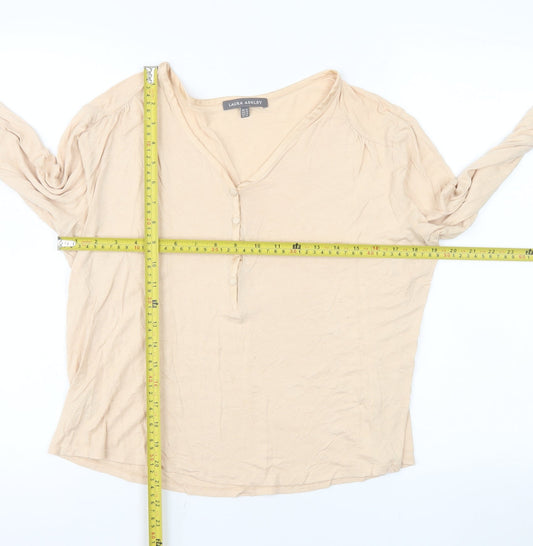 Laura Ashley Women’s Beige Long Sleeve V-Neck Blouse Size 14