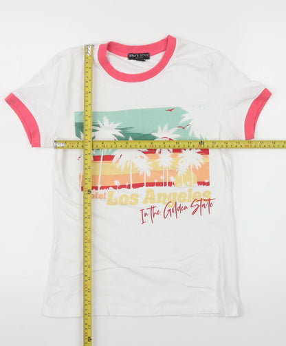Brave Soul Womens White Ringer T-Shirt XS Beach Print Summer Top