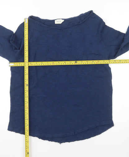 American Vintage Women's Blue Cotton Long Sleeve Boat Neck Top Size S