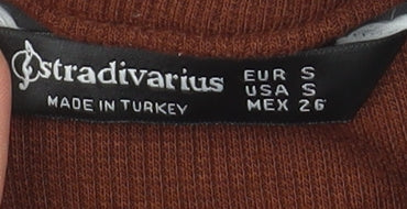 Stradivarius Women Brown Collared Ruched Button Stretch Shirt Dress Size 8