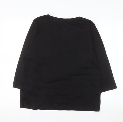 Mitzy Women Black Sequin Round Neck 3/4 Sleeve Blouse Size L