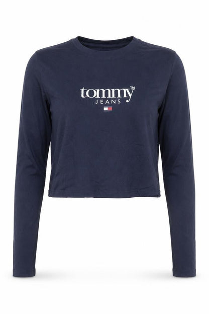 Tommy Jeans Women's Blue Cropped Long Sleeve T-Shirt Size L