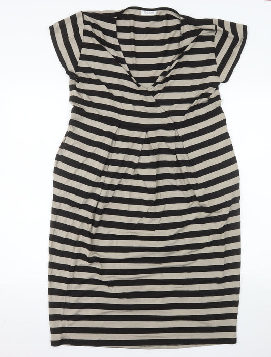 Masai Women Black Striped XL Shift V-Neck Jersey Dress