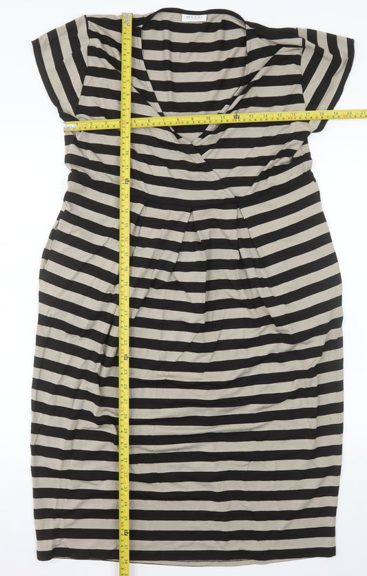 Masai Women Black Striped XL Shift V-Neck Jersey Dress