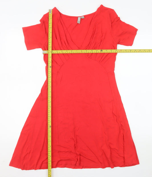 ASOS Women Red Fit & Flare Viscose Dress Size 12 Short Sleeve
