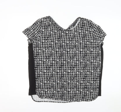 Marks and Spencer Women's Black Geometric T-Shirt Size 14 Viscose Stretch Top