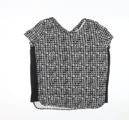Marks and Spencer Women's Black Geometric T-Shirt Size 14 Viscose Stretch Top