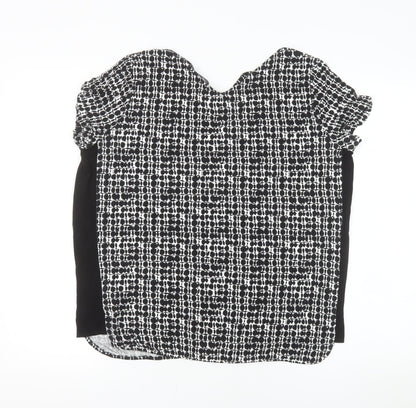 Marks and Spencer Women's Black Geometric T-Shirt Size 14 Viscose Stretch Top