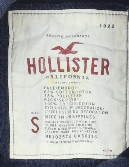 Hollister Men Blue Bomber Jacket S Cotton Blend Casual