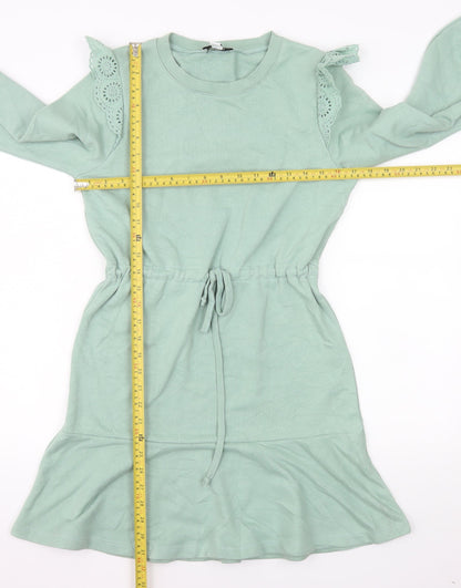 Topshop Women's Green Fit & Flare Long Sleeve Short Dress Size 4