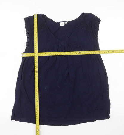 GAP Women Blue 100% Cotton Sleeveless V-Neck Blouse Size S