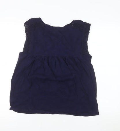 GAP Women Blue 100% Cotton Sleeveless V-Neck Blouse Size S