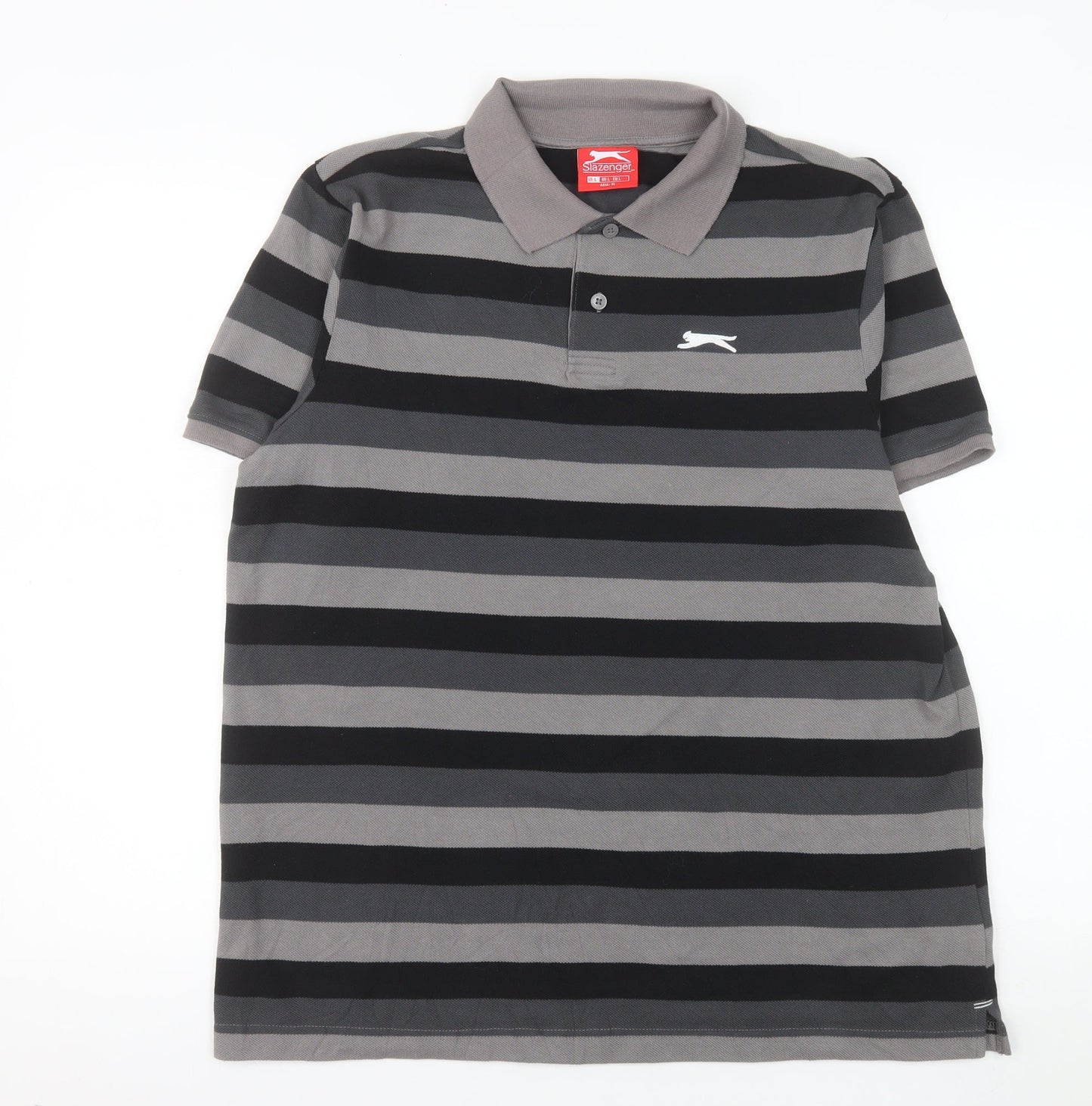 Slazenger Men's Grey Striped Polo Shirt Size L Short Sleeve Sports Top